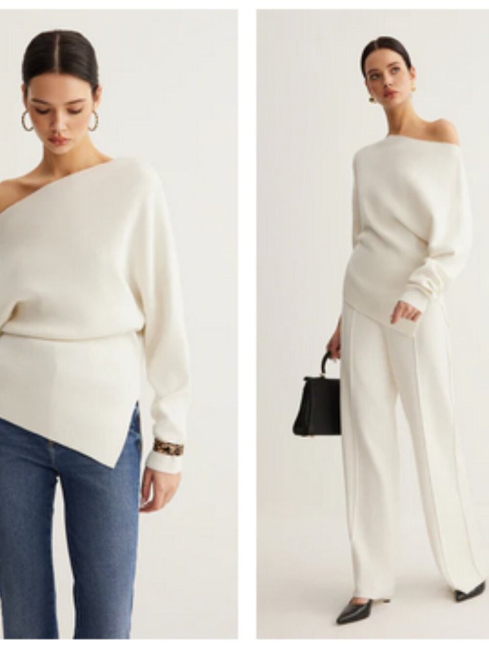 Wool-Blend Asymmetrical Neck Knit Top and pants